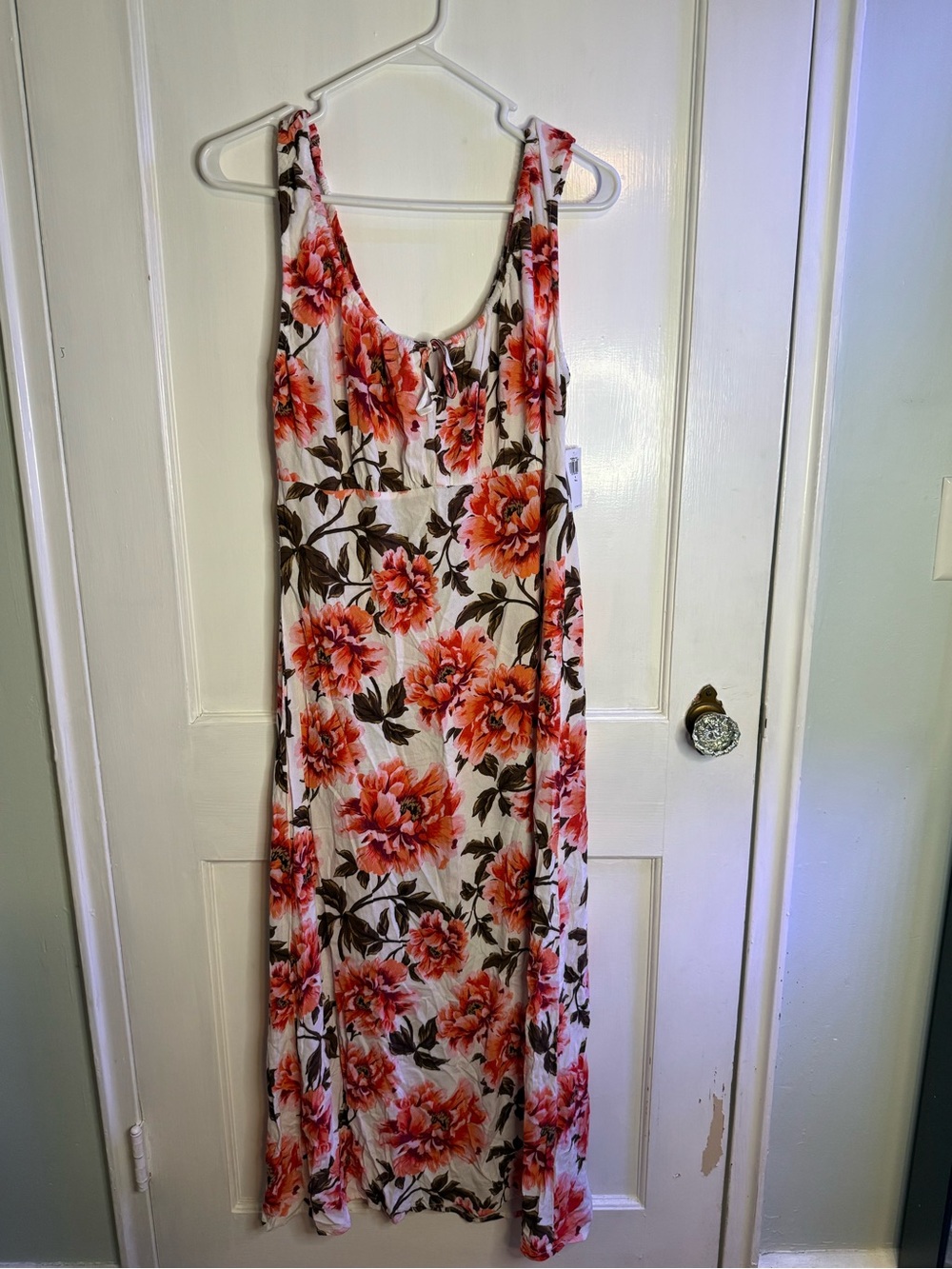 Old Navy White Midi Dress with Coral Floral Print Small/Tall